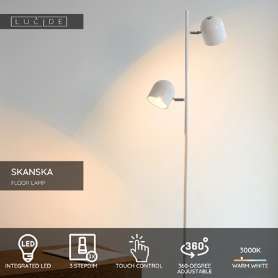 Lucide SKANSKA - Floor lamp- LED 3 StepDim - 2x5W 3000K - White